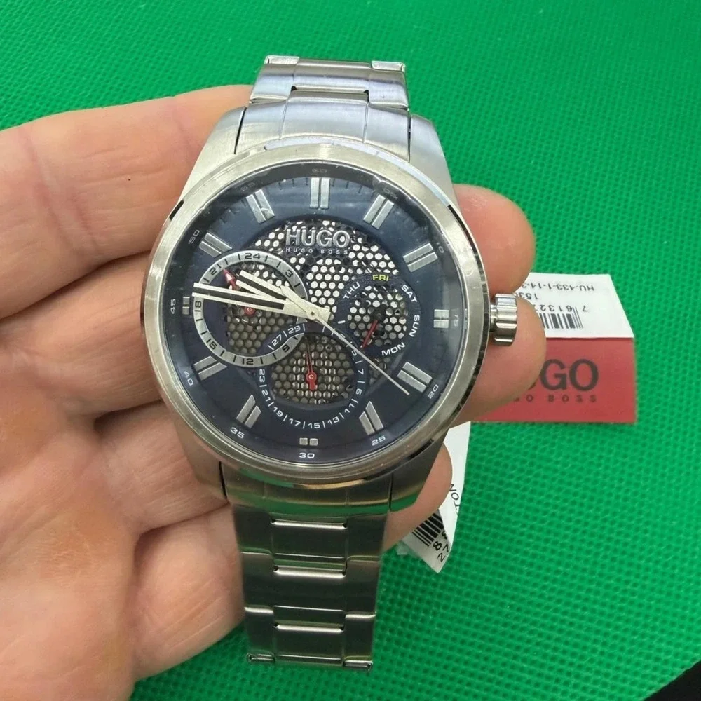 HUGO BOSS 1530191 BLUE DIAL SKELETON STAINLESS STEEL MULTIFUNCTION WATCH 44MM